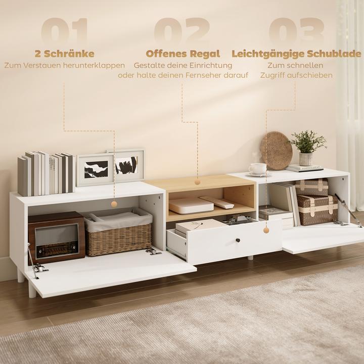 Actual product image Homcom TV Schrank Spanplatte Weiss+Naturholz (200 x 35 x 45 cm)