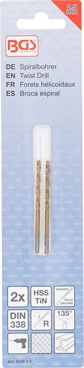 Produktbild BGS Spiralbohrer HSS-G titan-nitriert 2,5 mm 2-tlg. (2,5 mm)