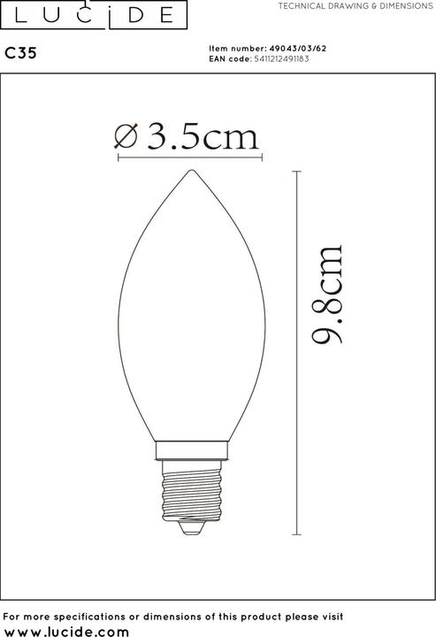 Image du produit Lucide E14 (E14, 3 W, 165 lm, 1 x, G)