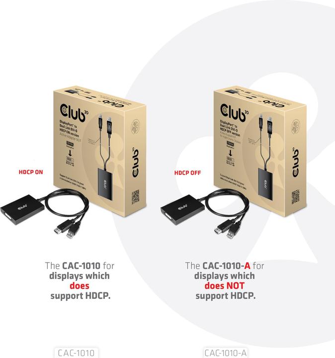 Immagine prodotto Club 3D Da DisplayPort a DVI-D Dual Link HDCP OFF (DVI, 0.82 cm)