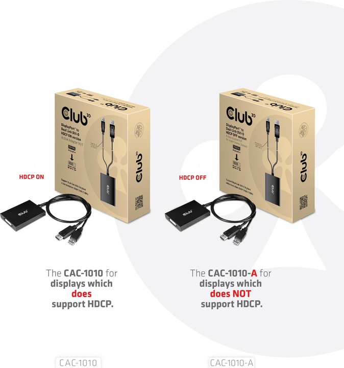 Image du produit Club 3D DisplayPort vers DVI-D Dual Link HDCP OFF (DVI, 60 cm)