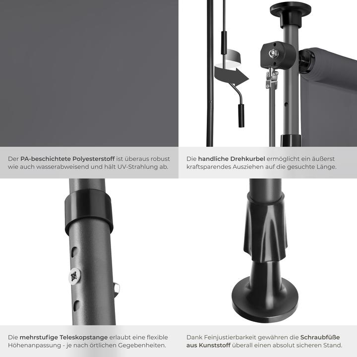 Produktbild tectake Klemmmarkise Taija mit Handkurbel (1.28 m)