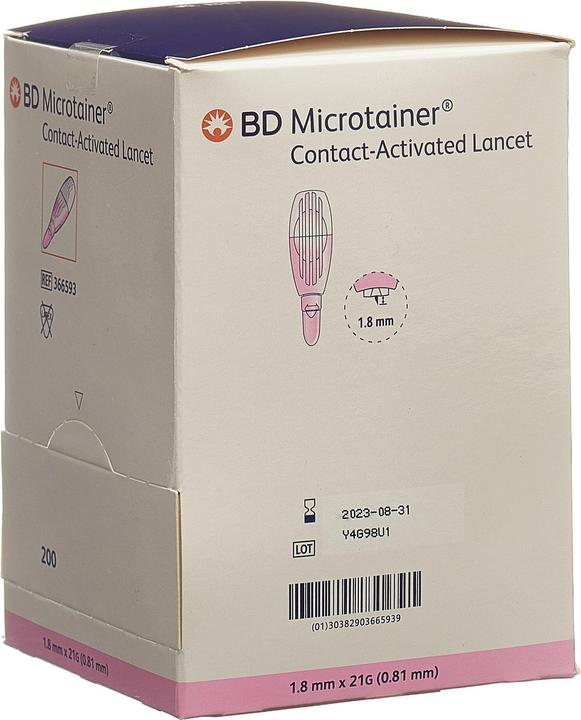 Image du produit BD Lancette activée par contact pour prélèvement sanguin capillaire 21Gx1.8mm rose (Lancette)