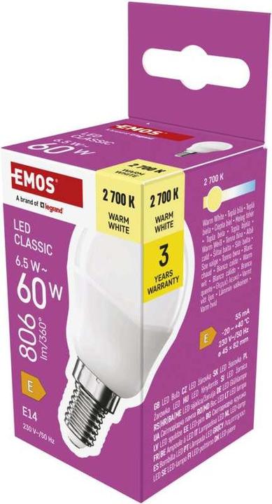 Produktbild Emos LED Lampe Classic Mini Globe / E14 / 6,5 W (60 W) / 806 lm / Warmweiss (E14, 806 lm, 1 x)