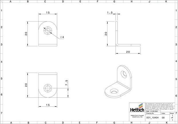 Immagine prodotto Hettich Stuhlwinkel 15 x 20 x 20 mm, verzinkt, 10 (10 pz.)