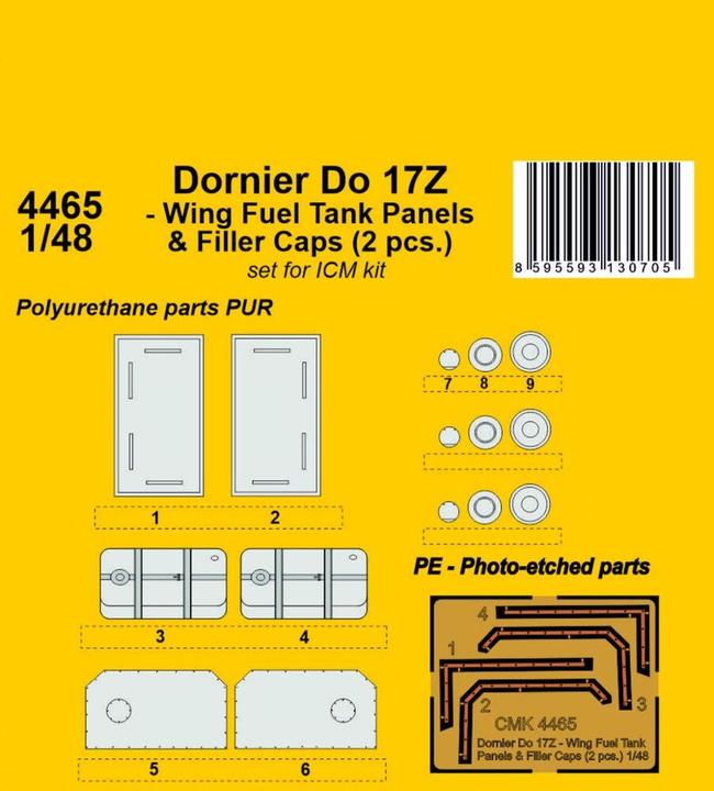 Produktbild CMK Dornier Do 17Z - Wing Fuel Tank Panels & Filler Caps (2 pcs.) 1/48