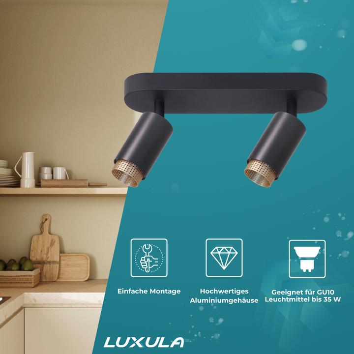 Actual product image Luxula Swiveling LED surface-mounted spot, 2-bulb, black/gold (GU10)