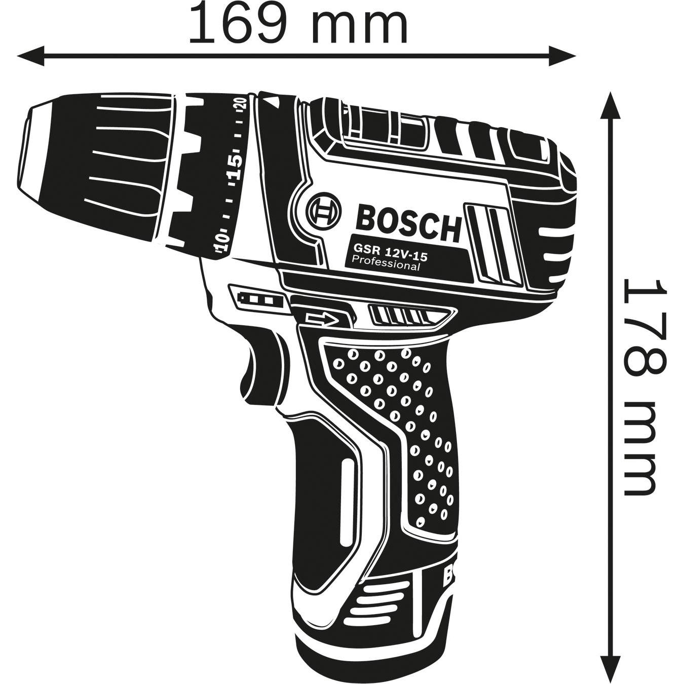 Thumbnail - Bosch Professional, Bohrmaschine + Akkuschrauber, GSR 12V-15 (Akkubetrieb)