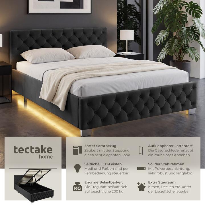 Actual product image tectake Ottoman Bed with LED strips & storage (120 x 200 cm)