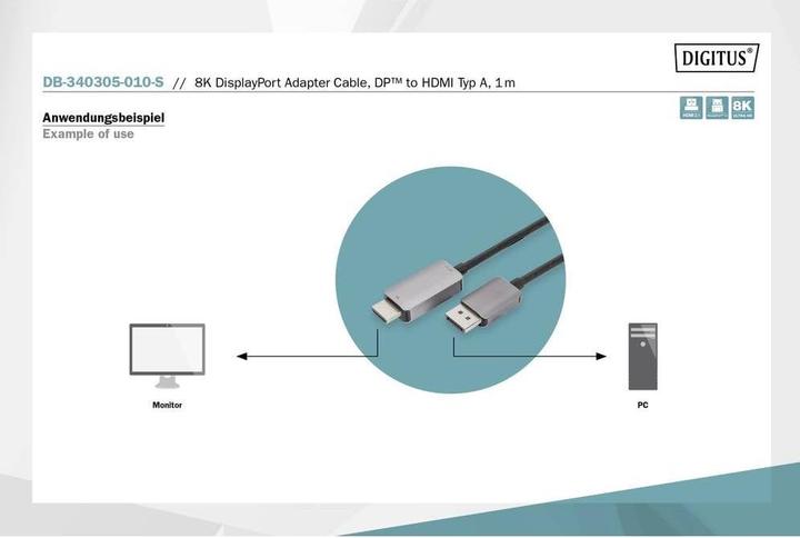 Immagine prodotto Digitus DisplayPort - HDMI (Tipo A) (1 m)