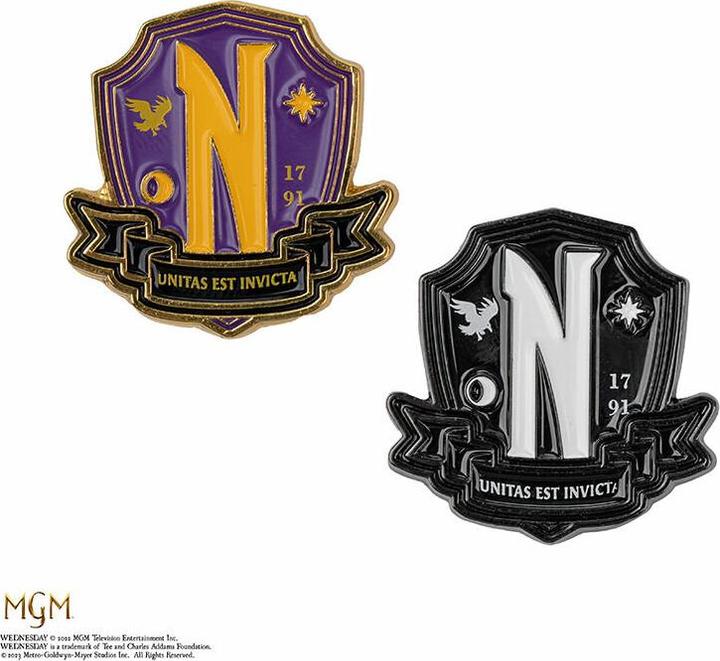 Produktbild Cinereplicas Wednesday Ansteck-Pins 2er-Pack Nevermore Academy
