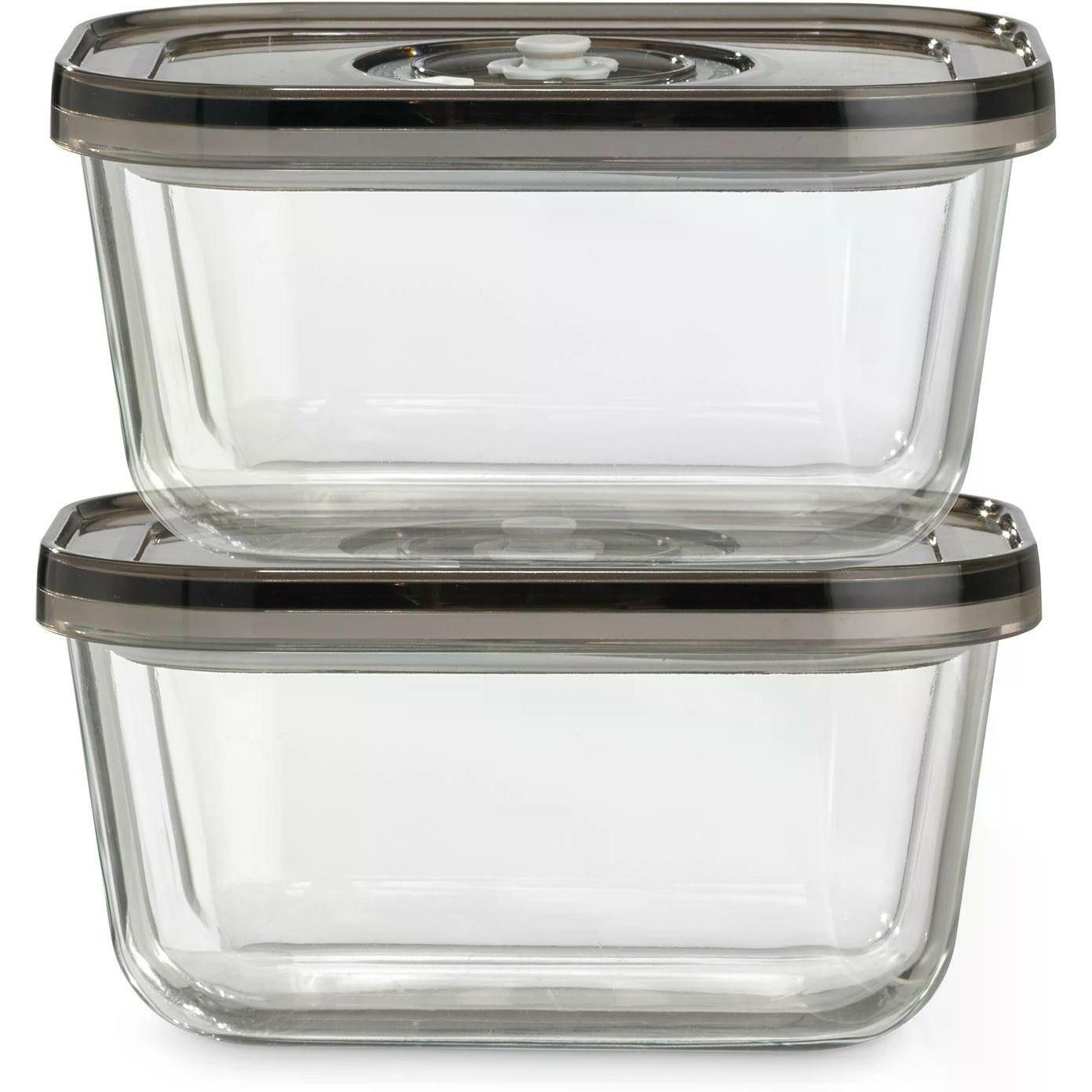 Caso VacuBoxx Eco-Duo S Glass vacuum containers with plastic lid, 0.5 L, 2 pcs, Vorratsbehälter, Grau, Transparent