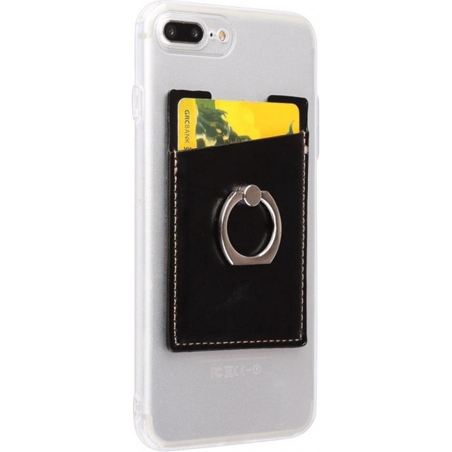 Screenguard Vegan Card Holder Smartphones Karten Halterung (Universal), Smartphone Hülle, Schwarz