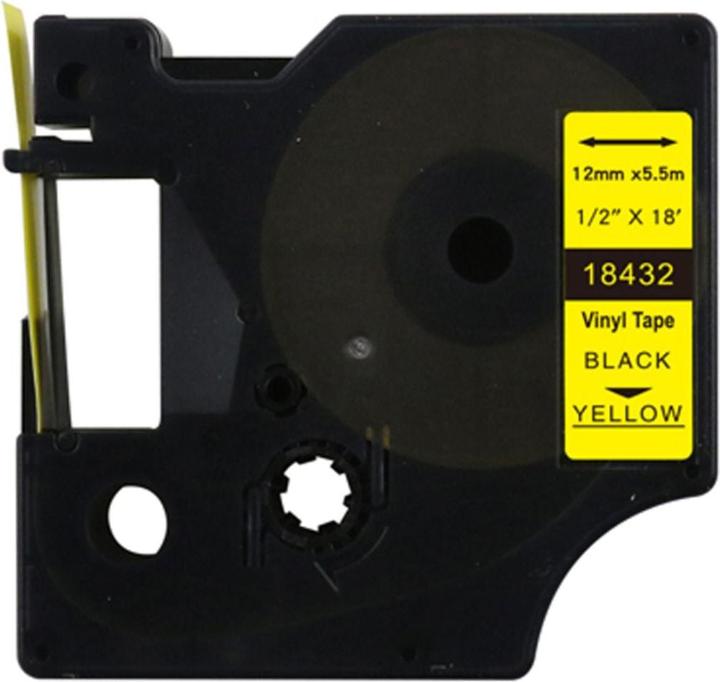 Actual product image Hermex Alternatives Etikettenband zu Dymo 18432 / S0718450 Vinyletiketten (1.20 cm, Black, Yellow)
