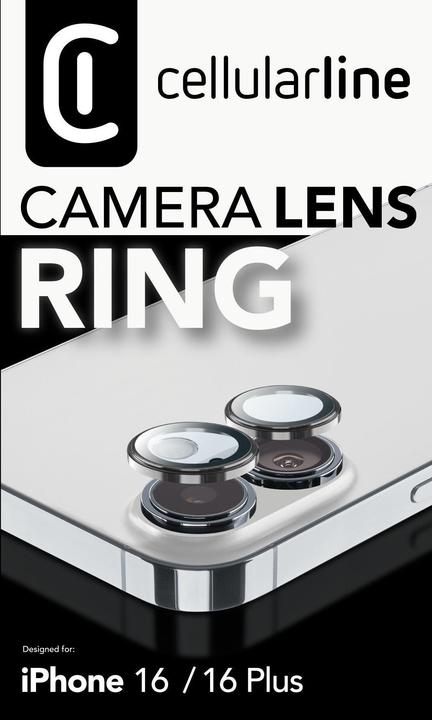 Actual product image Cellularline Camera Lens Ring - iPhone 16 / 16 Plus Tempered glass for camera protection (1 pcs., Apple iPhone 16, Apple iPhone 16 Plus)
