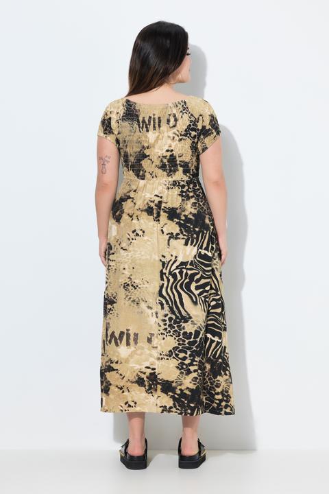 Image du produit Angel of Style Robe maxi en jersey, mélange d'imprimés léopard, corsage smocké et coupe évasée (46)