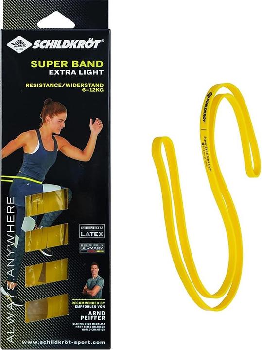 Actual product image Schildkröt Super Band Extra Light, 13 mm, yellow resistance band made of premium latex, easy transport (0.09 m, Extra Light)