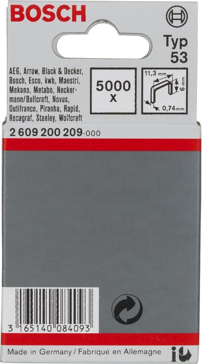 Produktbild Bosch Professional Zubehör Feindrahtklammer Typ 53, 11,4 x 0,74 x 6 mm, 5000er-Pack