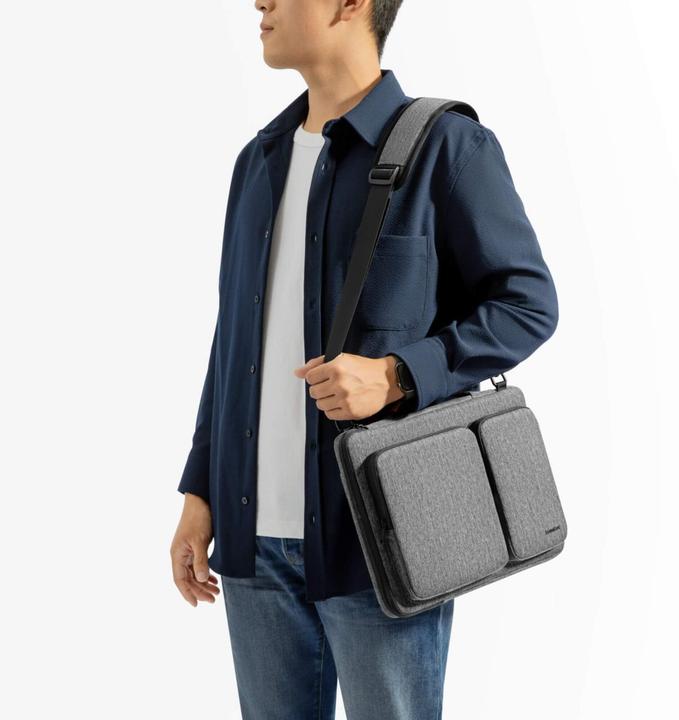 Actual product image tomtoc - Defender Laptop Briefcase (A42D3G3) - with Shoulder Strap and Small Card Pocket, 14" - Gray (14.40", Universal, Apple)