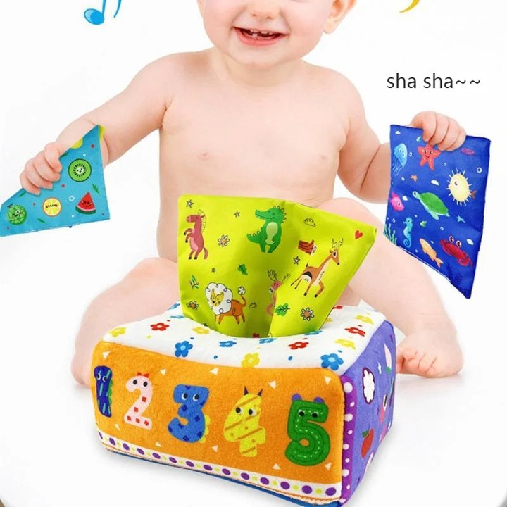 Image du produit Activity Board Boîte à mouchoirs pour bébé Jouets éducatifs Jouets sensoriels souples et colorés pour l'exercice