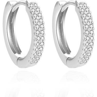 Beneto, Ohrringe, Round silver earrings with zircons AGUC2083 (L)