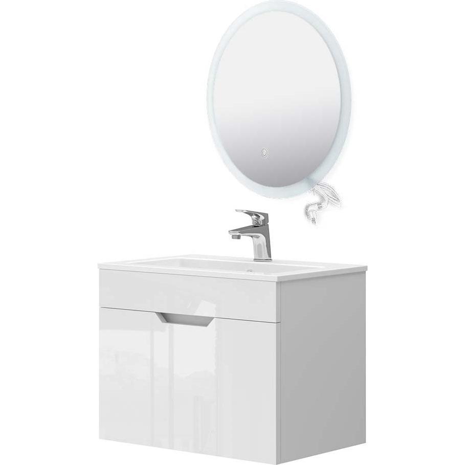 Vicco, Badmöbelset, Badmöbel-Set Stefanie, Weiss, 3 Teile, mit Unterschrank 60 cm und Led Spiegel