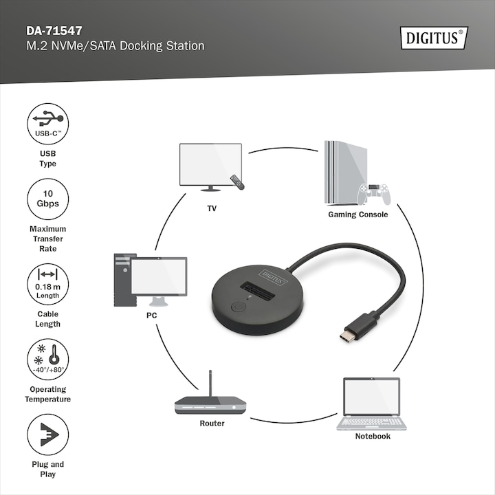 Actual product image Digitus M.2 NVMe/SATA Docking Station
