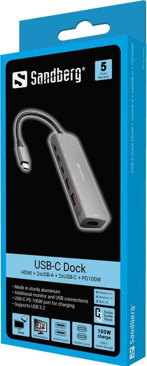Produktbild Sandberg USB-C Dock (USB-C, 5 Ports)
