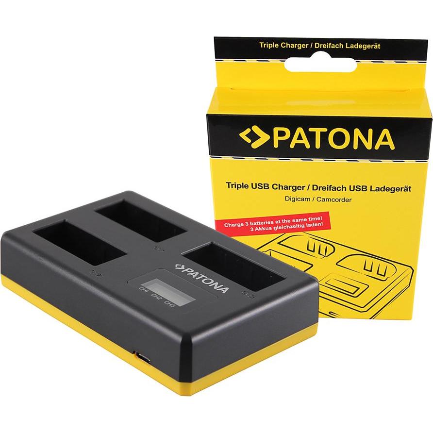 Patona Caricatore triplo USB per Canon LP-E8 EOS-450D EOS-550 EOS Rebel T2i incluso cavo USB di tipo C (Caricabatterie per fotocamere), Alimentatore f