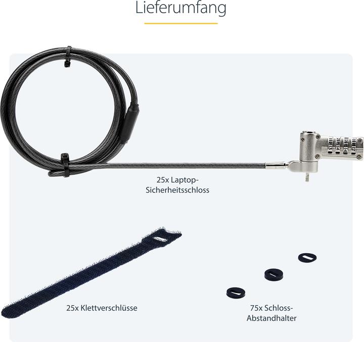 Productafbeelding StarTech com UNIVCS25-LAPTOP-LOCK, 2 m, Kensington, Nano, Noble, Verrouillage à combinaison, Plastiq