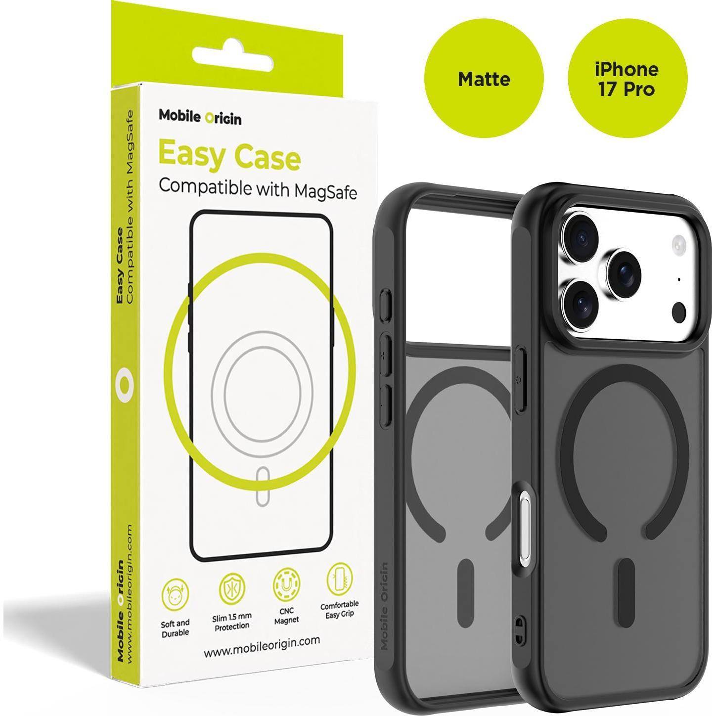 Mobile Origin Hybrid MagSafe Case - matte black - iPhone 17 Pro (Apple iPhone 17 Pro), Cover smartphone, Nero