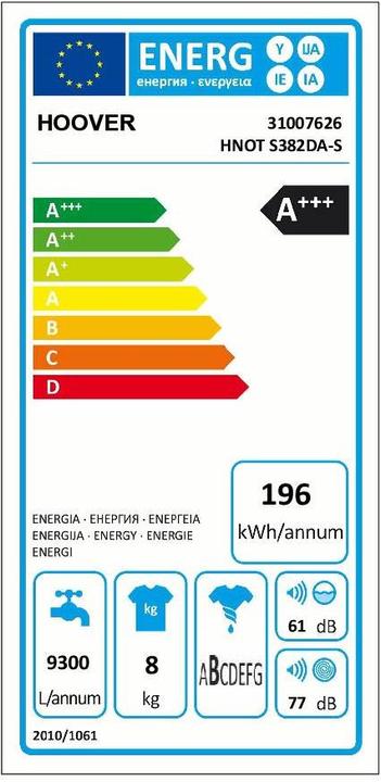 Energie-Label Hoover Hnot S382da-S (8 kg, Oben)