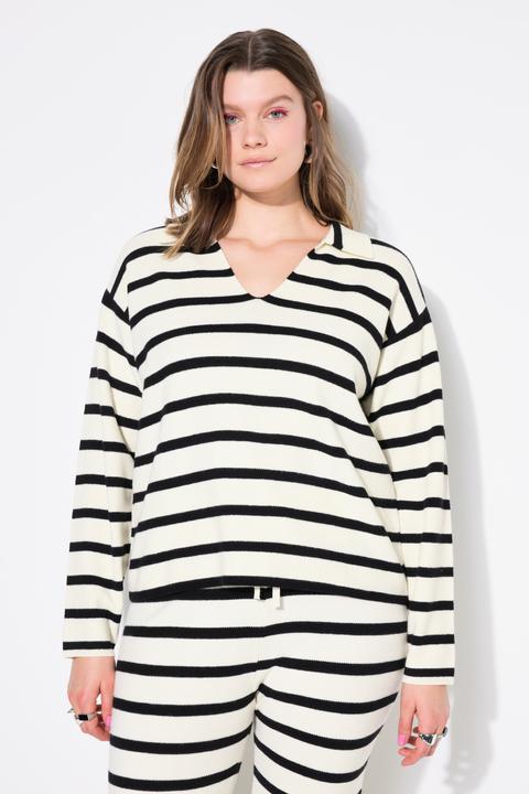 Produktbild Studio Untold Polo-Pullover, oversize, Strukturstrick mit Ringeln (58)