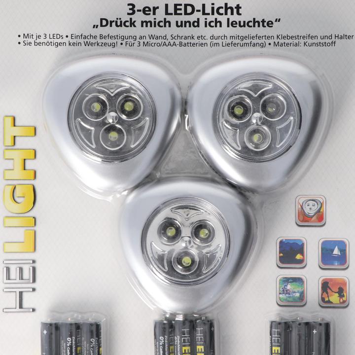 Image du produit Heitech Jeu de 3 lumières LED, piles incluses