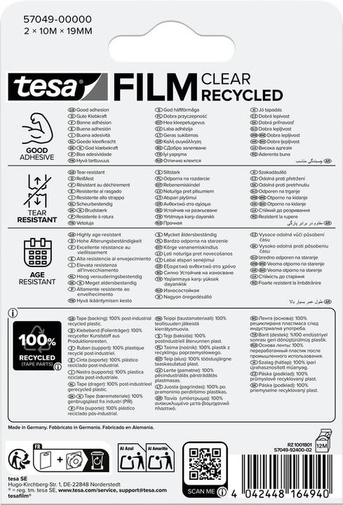 Produktbild tesa 2x tesafilm ECO & CLEAR, lösungsmittelfrei und alterungsbeständig (19 mm)
