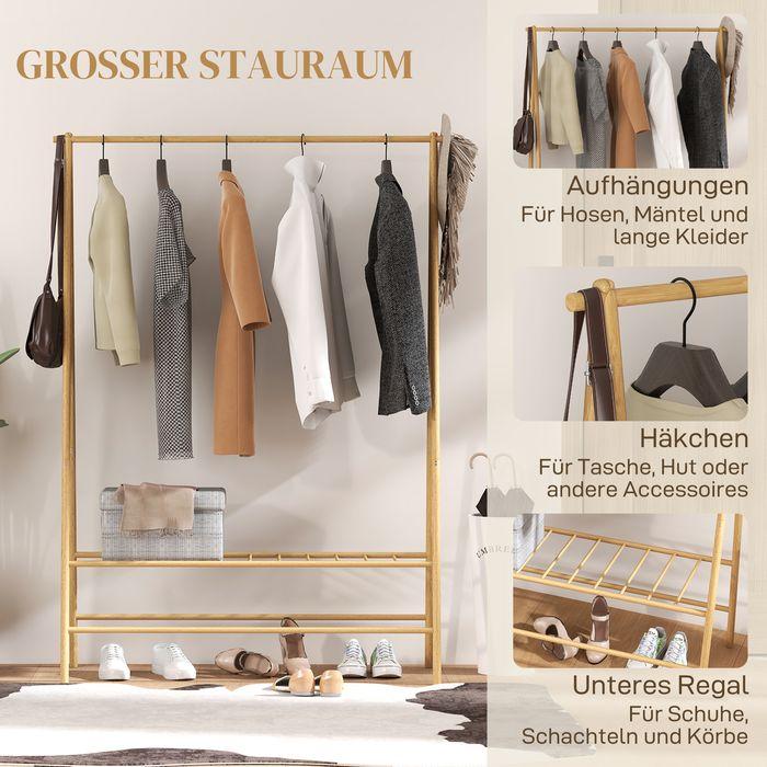 Immagine prodotto Swisshandel24 Garderobenständer Bambus, Kleiderständer mit Ablagen und Haken, Wäscheständer