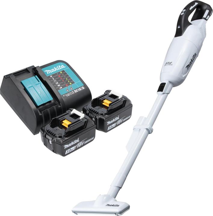 Makita DCL 281 FSFW Akku Staubsauger 18 V weiss Brushless + 2x Akku 3,0 Ah + Ladegerät