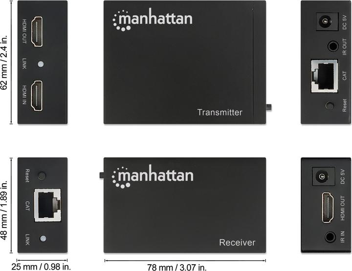 Productafbeelding Manhattan HDMI over Ethernet Extender Kit Signaalversterker 1080p tot 50 m over een Cat6 netwerkkabel...