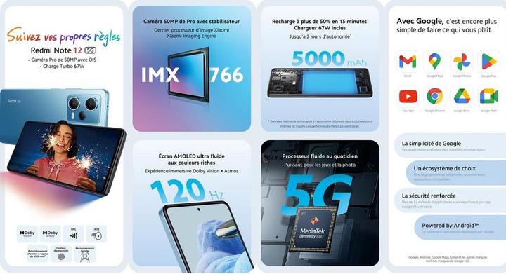 Image du produit Xiaomi Redmi Note 12 Pro 5G (128 Go, Midnight Black, 6.67", Double SIM, 5G)