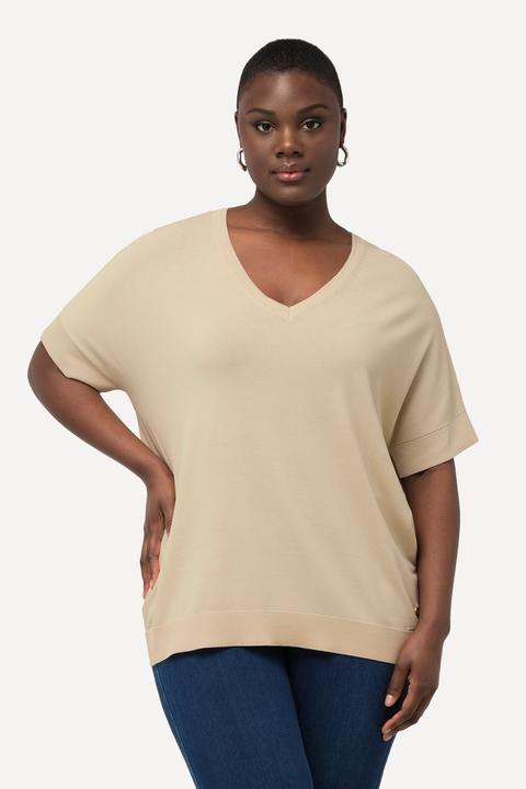Immagine prodotto Ulla Popken Maglia con tencel, seta, scollo a V e mezze maniche (46, 48)