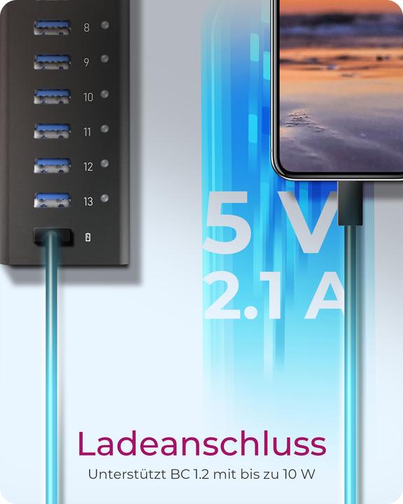 Produktbild Icy Box 13 Port Hubmit USB Type-A Anschluss und 1x Ladeport, IB-AC6113 (USB-B, 13 Ports)