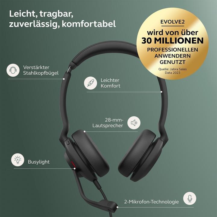 Actual product image Jabra EVOLVE2 30 SE USB-A UC (Cable, USB-A, Unify)