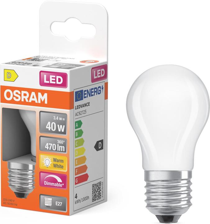 Actual product image Osram LED Superstar Classic P 40 Filament DIM 3.4W 827 Frosted E27 (E27, 470 lm, 6 x)