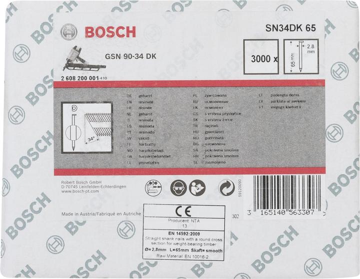 Produktbild Bosch Professional Zubehör D-Kopf Streifennagel SN34DK 65, 2,8 mm, 65 mm, blank, glatt