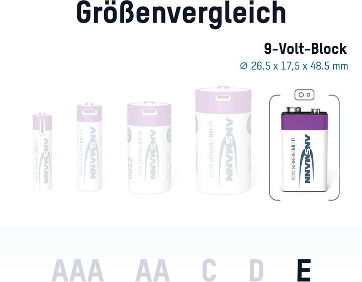 Produktbild Ansmann Premium Rechargeable (1 Stk., 9V Block, 400 mAh)