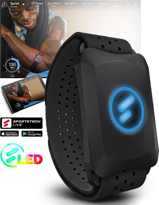 Produktbild Sportstech Herzfrequenzmesser sPulse Pulsmesser mit Armband per Bluetooth & Sensor LED | Smart HRM Pulsuhr ohne