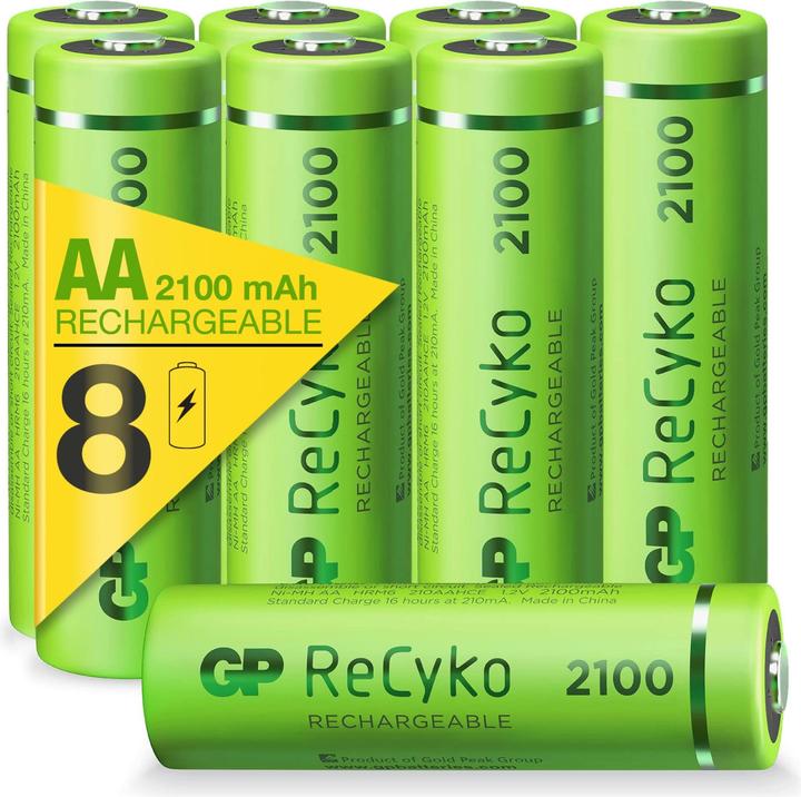 GP Batteries Mignon (AA) Akku ReCyko+ 2100 mAh (8 Stk., HR6, 2100 mAh)