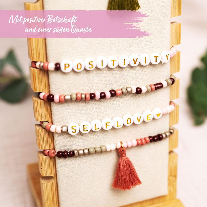 Immagine prodotto Papierdrachen 4 Perlenarmbänder – POSITIVITY und SELFLOVE (Materiale sintetico, Tessuto, Gomma)