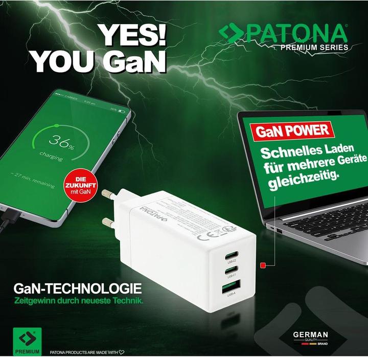 Image du produit Patona GAN PD 100W 2xUSB-C 1xUSB-A blanc (100 W, 3 ports)