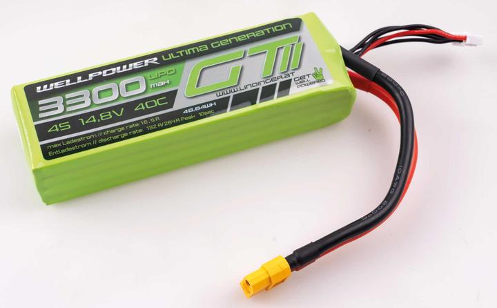 Actual product image Wellpower LIPO AKKU ULTIMA GT II 3300 MAH / 14,8 Volt 4S 40/80C CH5/8 XT-60 (14.80 V, 3300 mAh)